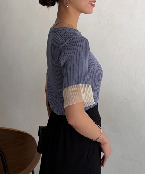 Chez toi（シェトワ）の「袖先シアーリブニット（ニット/セーター・レディース・ベージュ/ブルー/ブラック・FREE）」の14枚目の写真