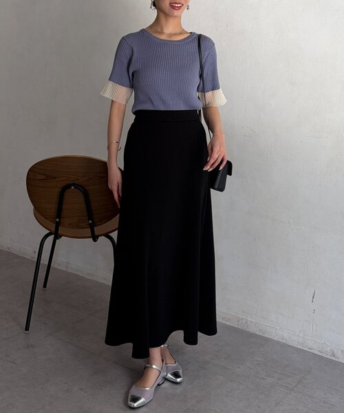 Chez toi（シェトワ）の「袖先シアーリブニット（ニット/セーター・レディース・ベージュ/ブルー/ブラック・FREE）」の6枚目の写真