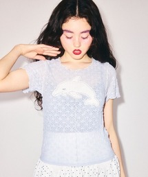 Candy Stripper（キャンディストリッパー）の「SLEEPY DOLPHIN LACE Tシャツ（Tシャツ/カットソー）」