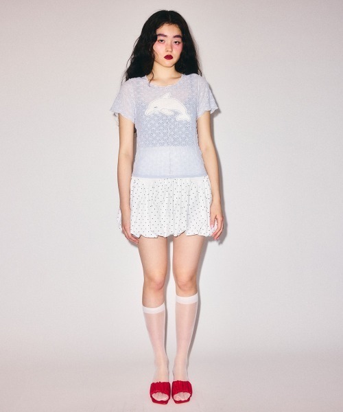Candy Stripper(キャンディストリッパー)の「SLEEPY DOLPHIN LACE Tシャツ(Tシャツ/カットソー・レディース・ブラック/ライトブルー/オフホワイト・FREE)」の4枚目の写真