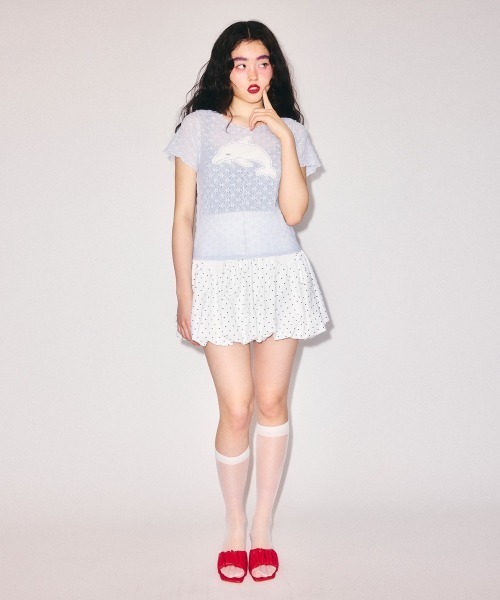 Candy Stripper(キャンディストリッパー)の「SLEEPY DOLPHIN LACE Tシャツ(Tシャツ/カットソー・レディース・ブラック/ライトブルー/オフホワイト・FREE)」の5枚目の写真