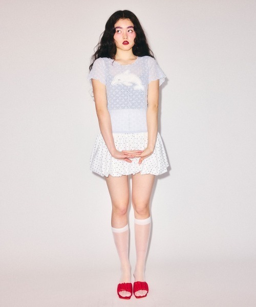 Candy Stripper(キャンディストリッパー)の「SLEEPY DOLPHIN LACE Tシャツ(Tシャツ/カットソー・レディース・ブラック/ライトブルー/オフホワイト・FREE)」の6枚目の写真