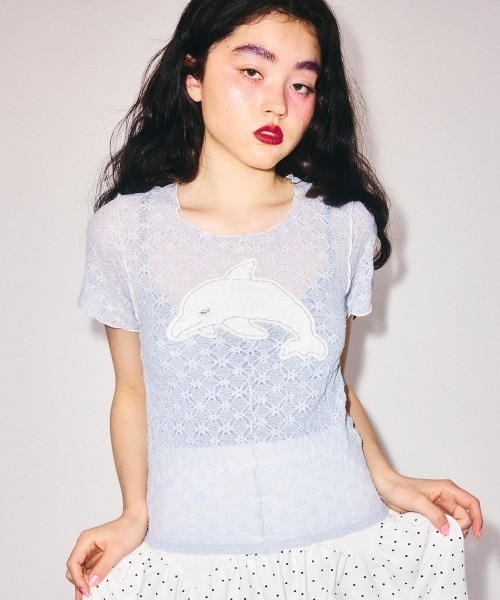 Candy Stripper(キャンディストリッパー)の「SLEEPY DOLPHIN LACE Tシャツ(Tシャツ/カットソー・レディース・ブラック/ライトブルー/オフホワイト・FREE)」の11枚目の写真