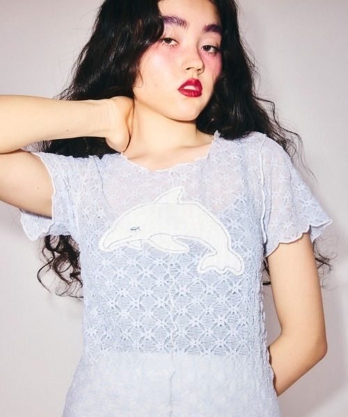 Candy Stripper(キャンディストリッパー)の「SLEEPY DOLPHIN LACE Tシャツ(Tシャツ/カットソー・レディース・ブラック/ライトブルー/オフホワイト・FREE)」の13枚目の写真