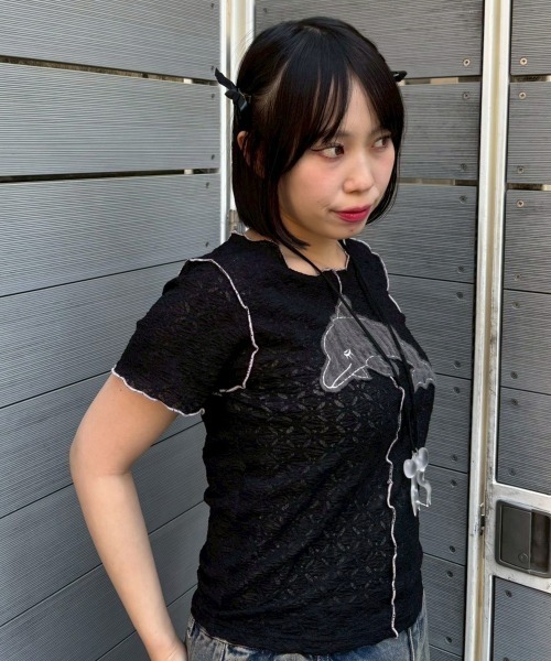 Candy Stripper(キャンディストリッパー)の「SLEEPY DOLPHIN LACE Tシャツ(Tシャツ/カットソー・レディース・ブラック/ライトブルー/オフホワイト・FREE)」の20枚目の写真