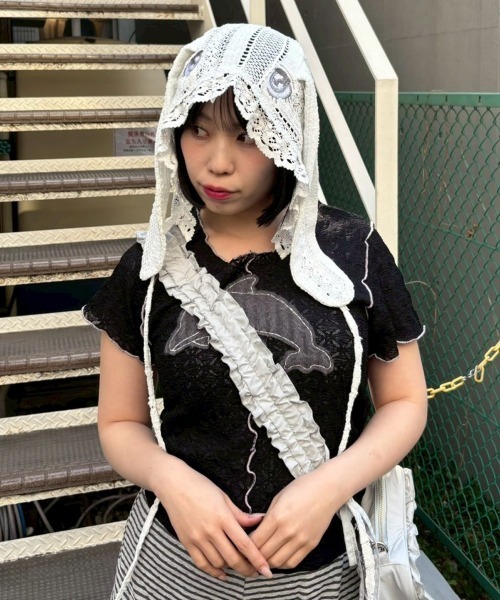 Candy Stripper(キャンディストリッパー)の「SLEEPY DOLPHIN LACE Tシャツ(Tシャツ/カットソー・レディース・ブラック/ライトブルー/オフホワイト・FREE)」の21枚目の写真