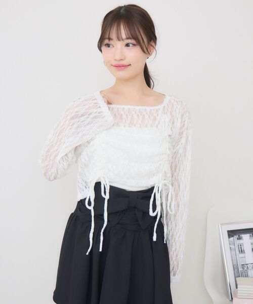 ems excite(エムズエキサイト)の「ドロストリボンレースカットソー(Tシャツ/カットソー・レディース・ブラウン/ホワイト/ブラック・FREE)」の13枚目の写真