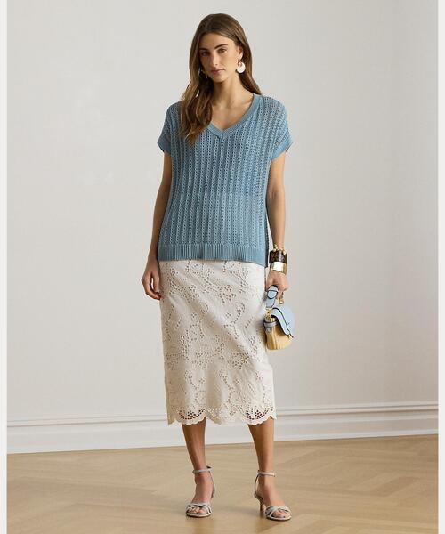 LAUREN RALPH LAUREN（ローレン ラルフ ローレン）の「コットンブレンド メッシュ ショートスリーブ セーター（ニット/セーター・レディース・ブルー・S/M）」の6枚目の写真