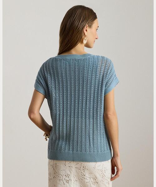 LAUREN RALPH LAUREN（ローレン ラルフ ローレン）の「コットンブレンド メッシュ ショートスリーブ セーター（ニット/セーター・レディース・ブルー・S/M）」の5枚目の写真