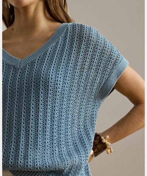 LAUREN RALPH LAUREN（ローレン ラルフ ローレン）の「コットンブレンド メッシュ ショートスリーブ セーター（ニット/セーター・レディース・ブルー・S/M）」の4枚目の写真