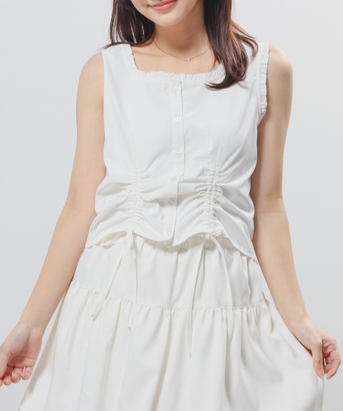 Honeys（ハニーズ）の「ドロストブラウス（シャツ/ブラウス・レディース・ホワイト×イエロー/ホワイト×ブルー/ホワイト/サックスブルー・L/M/S）」の7枚目の写真