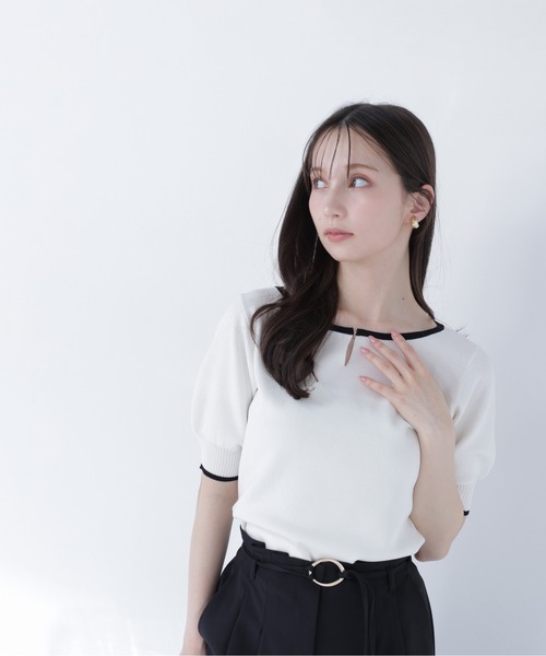 NATURAL BEAUTY BASIC(ナチュラルビューティーベーシック)の「バイカラーメタルポイントニット(ニット/セーター・レディース・ネイビー/ブルー/オフホワイト・フリ-)」の5枚目の写真