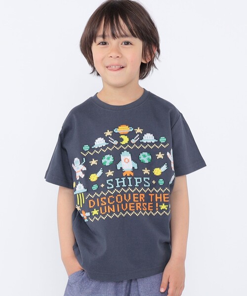 SHIPS(シップス)の「SHIPS KIDS:100~130cm / スペース 刺繍 Tシャツ(Tシャツ/カットソー・キッズ・オフホワイト/ネイビー・100/110/120/130)」の2枚目の写真