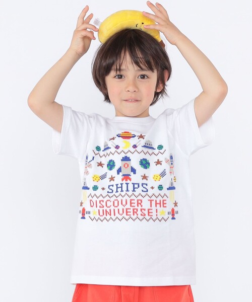 SHIPS(シップス)の「SHIPS KIDS:100~130cm / スペース 刺繍 Tシャツ(Tシャツ/カットソー・キッズ・オフホワイト/ネイビー・100/110/120/130)」の1枚目の写真