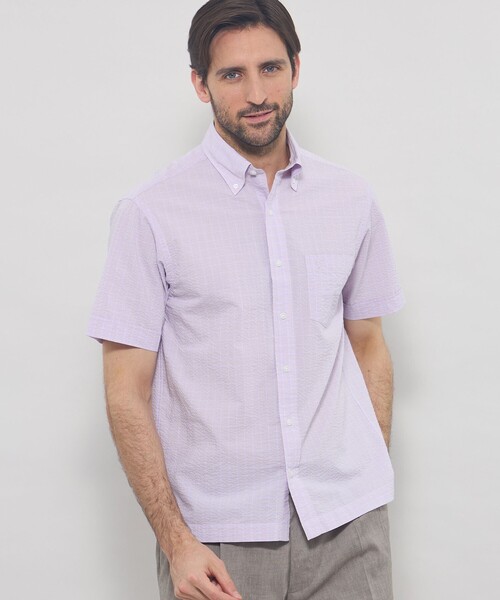 MACKINTOSH LONDON(マッキントッシュ ロンドン)の「シアサッカー半袖ボタンダウンシャツ(シャツ/ブラウス・メンズ・パープル系その他/ブルー系その他4/オフホワイト・XL/M/L)」の3枚目の写真