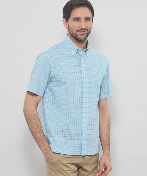 MACKINTOSH LONDON(マッキントッシュ ロンドン)の「シアサッカー半袖ボタンダウンシャツ(シャツ/ブラウス・メンズ・パープル系その他/ブルー系その他4/オフホワイト・XL/M/L)」の2枚目の写真