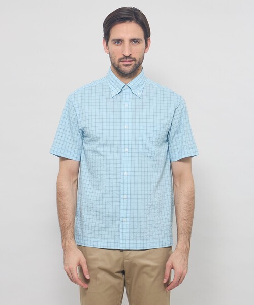 MACKINTOSH LONDON(マッキントッシュ ロンドン)の「シアサッカー半袖ボタンダウンシャツ(シャツ/ブラウス・メンズ・パープル系その他/ブルー系その他4/オフホワイト・XL/M/L)」の4枚目の写真