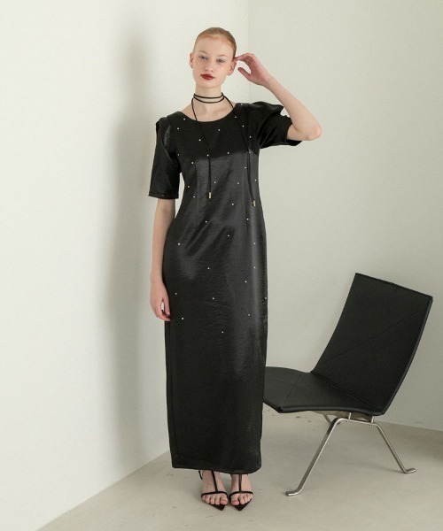 DONOBAN(ドノバン)の「【ANDRESD】pearl glow satin dress 結婚式 パーティードレス オケージョンドレス お呼ばれ 二次会 成人式 同窓会(ドレス・レディース・ブラック/ブロンズ・L/M/S)」の9枚目の写真