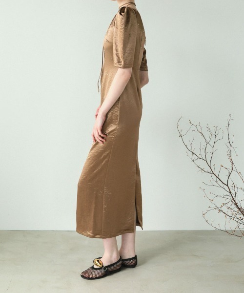 DONOBAN(ドノバン)の「【ANDRESD】pearl glow satin dress 結婚式 パーティードレス オケージョンドレス お呼ばれ 二次会 成人式 同窓会(ドレス・レディース・ブラック/ブロンズ・L/M/S)」の14枚目の写真