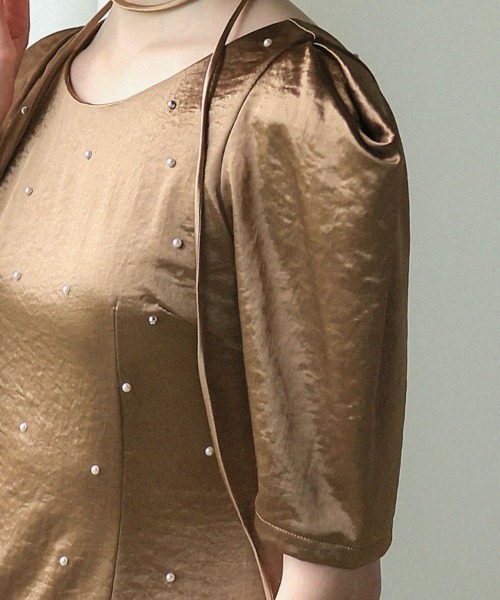 DONOBAN(ドノバン)の「【ANDRESD】pearl glow satin dress 結婚式 パーティードレス オケージョンドレス お呼ばれ 二次会 成人式 同窓会(ドレス・レディース・ブラック/ブロンズ・L/M/S)」の18枚目の写真