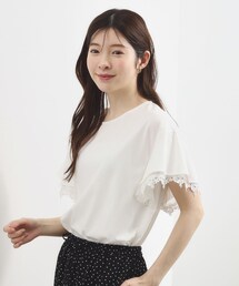 grove | 【二の腕カバー、UV/ひんやり】涼しく華やかに、レースレイヤードスリーブTシャツ(Tシャツ/カットソー)