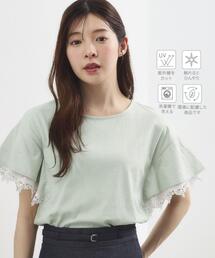 【二の腕カバー、UV】涼しく華やかに、レースレイヤードスリーブTシャツ