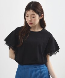 【二の腕カバー、UV】涼しく華やかに、レースレイヤードスリーブTシャツ