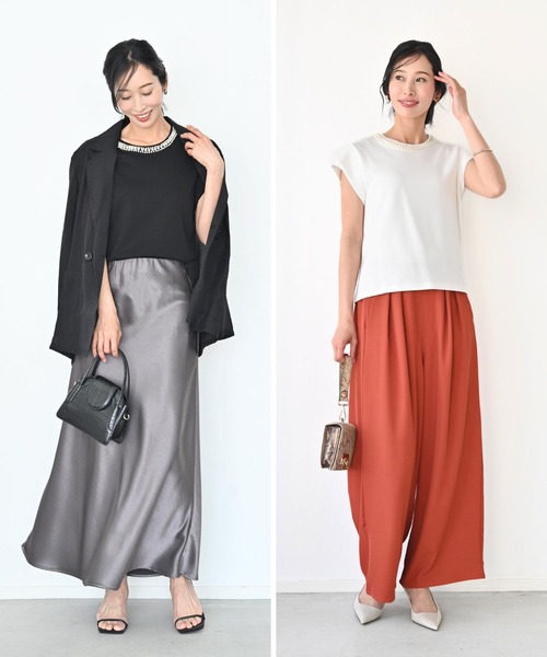 Ehre style(エーレスタイル)の「首元パールで お顔 映え服 立体袖Tシャツ(Tシャツ/カットソー・レディース・ホワイト/ブラック・FREE)」の12枚目の写真