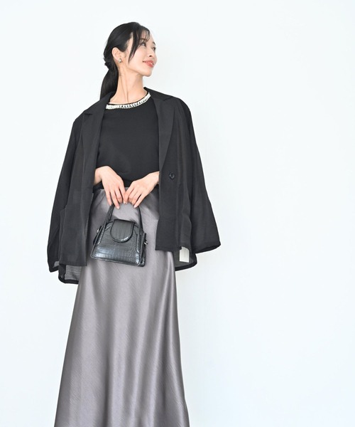 Ehre style(エーレスタイル)の「首元パールで お顔 映え服 立体袖Tシャツ(Tシャツ/カットソー・レディース・ホワイト/ブラック・FREE)」の14枚目の写真