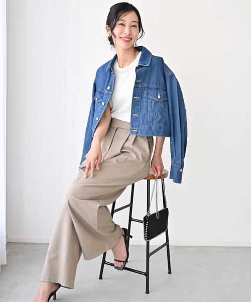 Ehre style(エーレスタイル)の「首元パールで お顔 映え服 立体袖Tシャツ(Tシャツ/カットソー・レディース・ホワイト/ブラック・FREE)」の16枚目の写真