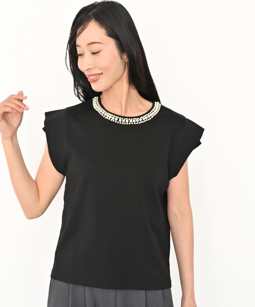 Ehre style(エーレスタイル)の「首元パールで お顔 映え服 立体袖Tシャツ(Tシャツ/カットソー・レディース・ホワイト/ブラック・FREE)」の22枚目の写真