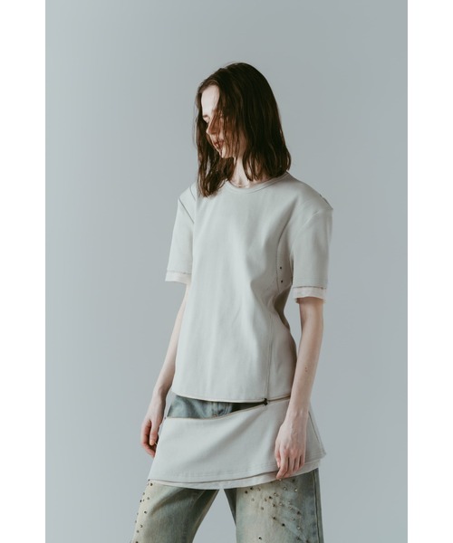 Knuth Marf(クヌースマーフ)の「structured shoulder top(Tシャツ/カットソー・レディース・ブラック/ライトベージュ・X-SMALL/SMALL)」の5枚目の写真