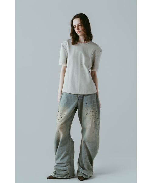 Knuth Marf(クヌースマーフ)の「structured shoulder top(Tシャツ/カットソー・レディース・ブラック/ライトベージュ・X-SMALL/SMALL)」の13枚目の写真