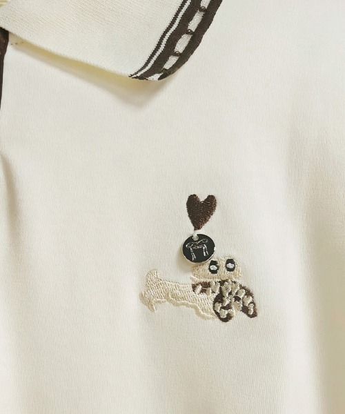 ONEP STAR(ワンピスター)の「刺繍入り配色ステッチ半袖ポロシャツ(ポロシャツ・レディース・ベージュ・LARGE/X-LARGE/MEDIUM)」の3枚目の写真