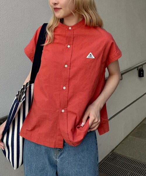 GEVACO（ゲバコ）の「【GEVACO/ゲバコ】フレンチスリーブバンドカラーシャツ（シャツ/ブラウス・レディース・ブラック/オレンジ/ベージュ・ONE SIZE）」の3枚目の写真