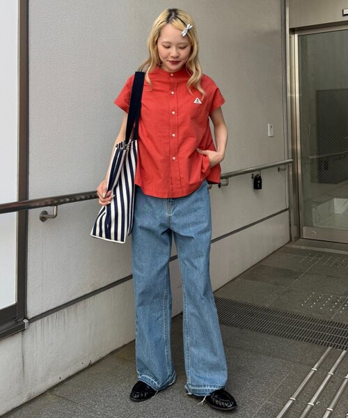 GEVACO（ゲバコ）の「【GEVACO/ゲバコ】フレンチスリーブバンドカラーシャツ（シャツ/ブラウス・レディース・ブラック/オレンジ/ベージュ・ONE SIZE）」の6枚目の写真