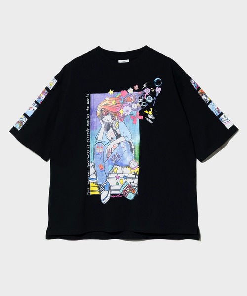 ScoLar(スカラー)の「ScoLar/スカラー 女の子コミック柄 TEE(Tシャツ/カットソー・レディース・ホワイト/ブラック・FREE)」の2枚目の写真