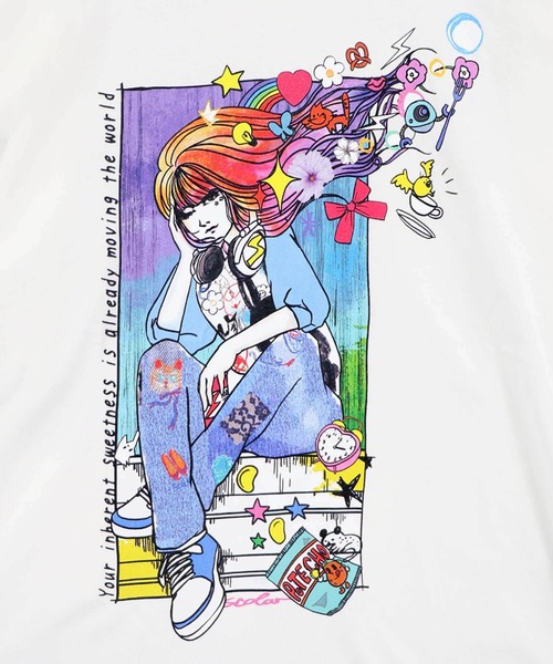 ScoLar(スカラー)の「ScoLar/スカラー 女の子コミック柄 TEE(Tシャツ/カットソー・レディース・ホワイト/ブラック・FREE)」の4枚目の写真