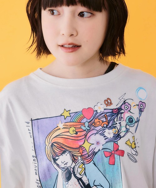 ScoLar(スカラー)の「ScoLar/スカラー 女の子コミック柄 TEE(Tシャツ/カットソー・レディース・ホワイト/ブラック・FREE)」の6枚目の写真