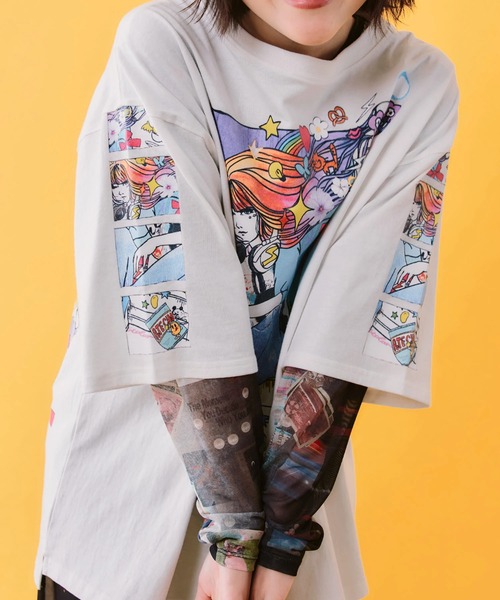 ScoLar(スカラー)の「ScoLar/スカラー 女の子コミック柄 TEE(Tシャツ/カットソー・レディース・ホワイト/ブラック・FREE)」の8枚目の写真