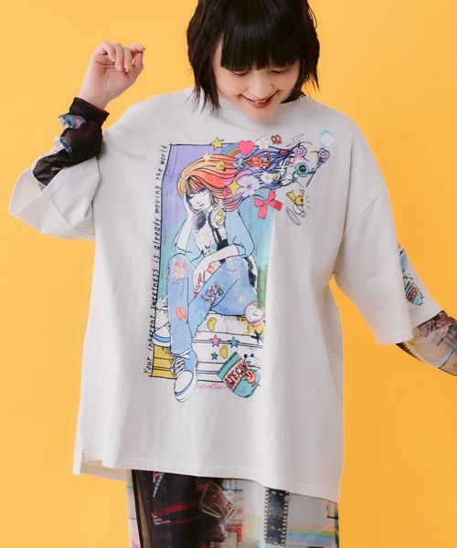 ScoLar(スカラー)の「ScoLar/スカラー 女の子コミック柄 TEE(Tシャツ/カットソー・レディース・ホワイト/ブラック・FREE)」の10枚目の写真