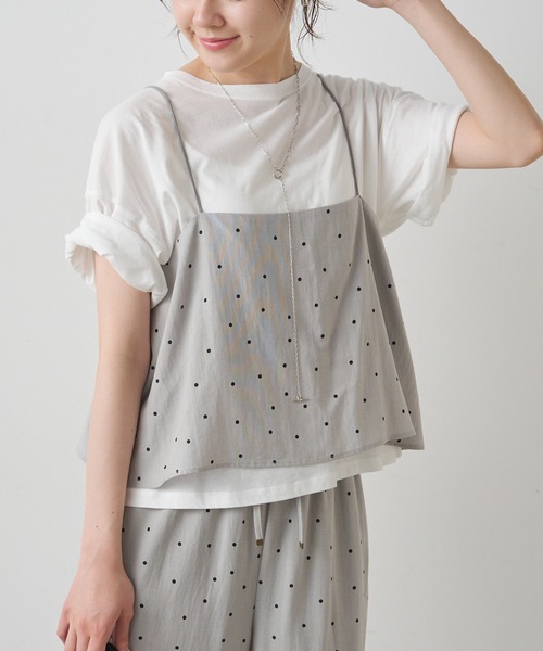 2点セット】ドット柄ビスチェ+Tシャツセット（Tシャツ/カットソー