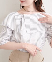 natural couture | 接触冷感マシンウォッシャブル防シワアシメネック半袖ブラウス(Tシャツ/カットソー)