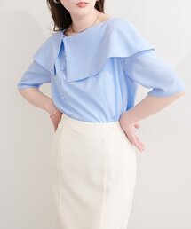 接触冷感マシンウォッシャブル防シワアシメネック半袖ブラウス