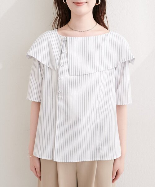 natural couture(ナチュラルクチュール)の「接触冷感マシンウォッシャブル防シワアシメネック半袖ブラウス(Tシャツ/カットソー・レディース・ピンク/その他2/その他1/ネイビー/サックスブルー・FREE)」の10枚目の写真