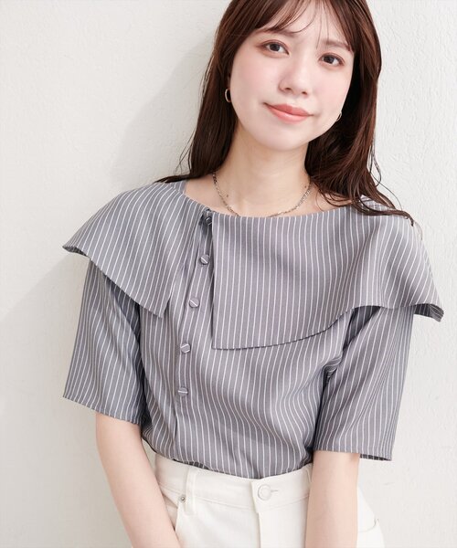 natural couture(ナチュラルクチュール)の「接触冷感マシンウォッシャブル防シワアシメネック半袖ブラウス(Tシャツ/カットソー・レディース・ピンク/その他2/その他1/ネイビー/サックスブルー・FREE)」の20枚目の写真