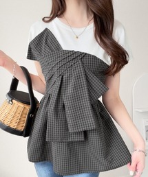 【mily bilet】忙しい朝も悩まない、初夏の一軍トップス。リボンビスチェドッキングTシャツ (半袖)