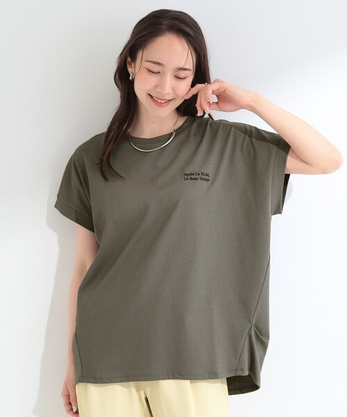 SHOO・LA・RUE(シューラルー)の「【汗じみ防止/ひんやり/S-LL】インせず着られる 刺繍ロゴTシャツ(Tシャツ/カットソー・レディース・ホワイト/ブルー/ダークグレー/ブラック/ブラウン系その他/イエロー系その他・02/01/04/03)」の8枚目の写真