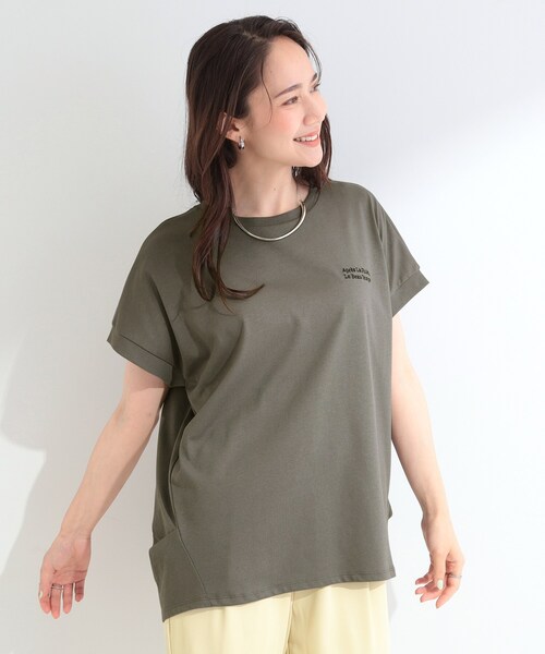 SHOO・LA・RUE(シューラルー)の「【汗じみ防止/ひんやり/S-LL】インせず着られる 刺繍ロゴTシャツ(Tシャツ/カットソー・レディース・ホワイト/ブルー/ダークグレー/ブラック/ブラウン系その他/イエロー系その他・02/01/04/03)」の9枚目の写真