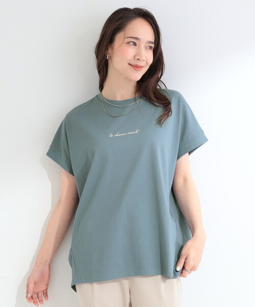 SHOO・LA・RUE(シューラルー)の「【汗じみ防止/ひんやり/S-LL】インせず着られる 刺繍ロゴTシャツ(Tシャツ/カットソー・レディース・ホワイト/ブルー/ダークグレー/ブラック/ブラウン系その他/イエロー系その他・02/01/04/03)」の12枚目の写真